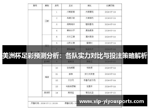 美洲杯足彩预测分析：各队实力对比与投注策略解析